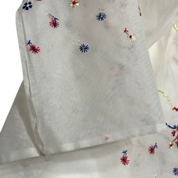 Vintage Aprons Sheer White Floral Set of 2 Hand Sewn Pockets Waist Tie Back - Picture 5 of 11